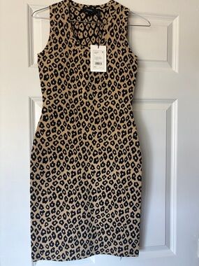 Theory Brand New Black and Tan Leopard Designer Midi Dress